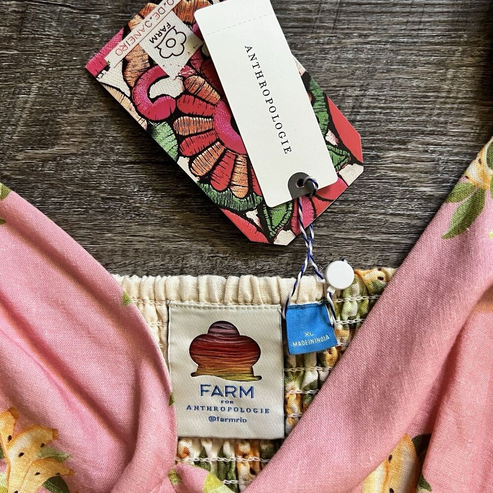 NWT Anthropologie FARM Rio Linen Blend Puff Sleeve Romper - Picture 2 of 15